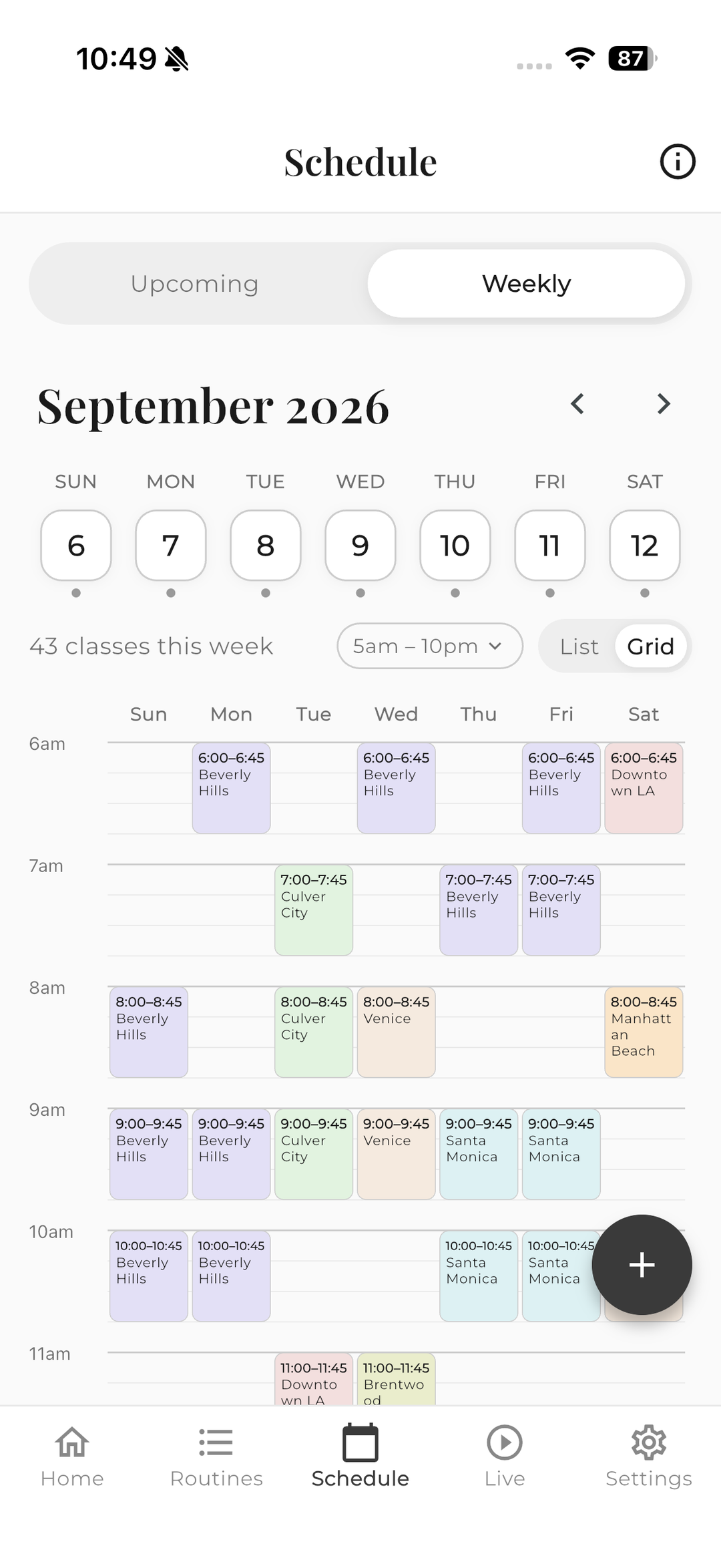 Weekly schedule